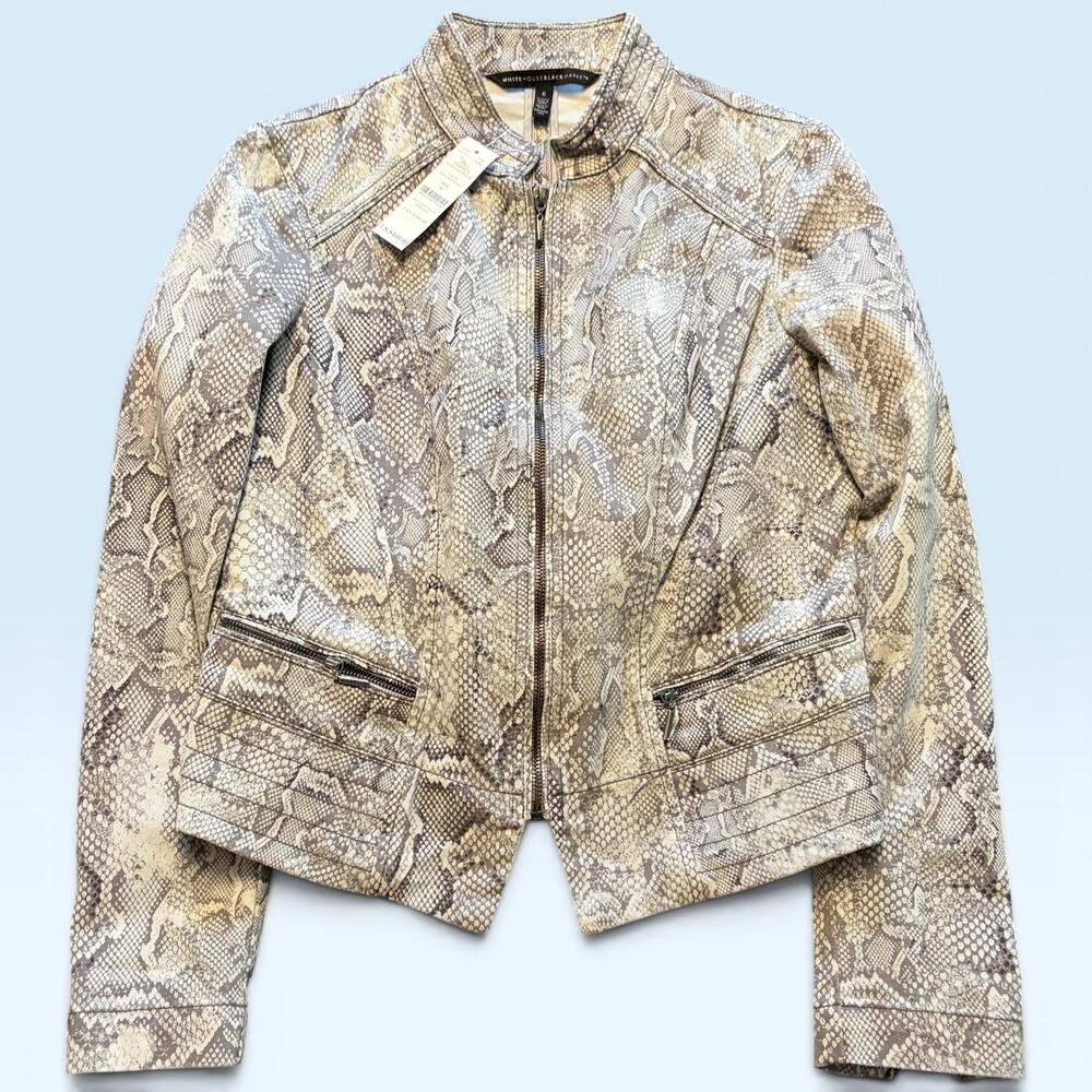 White House Black Market Jacket Womens 6 Gray Python Moto Snake Print New Tags